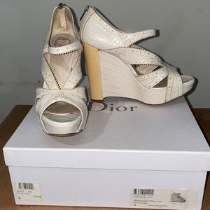 Christian Dior Platform Wedge Heel Nude Pink Croc